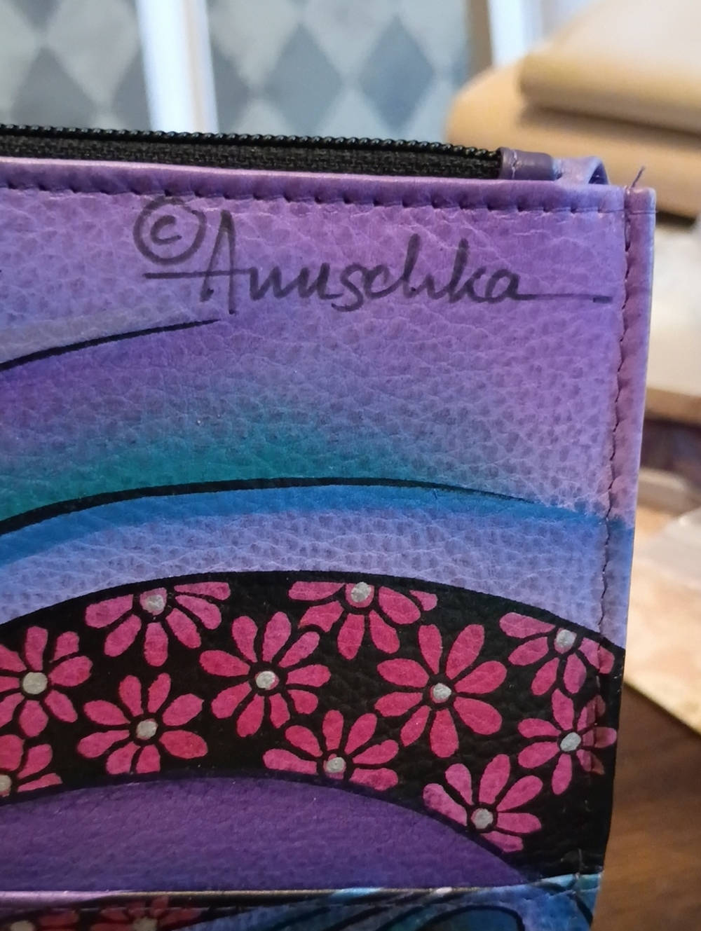 ANUSCHKA leather peacock floral painted wallet - Picture 16 of 16